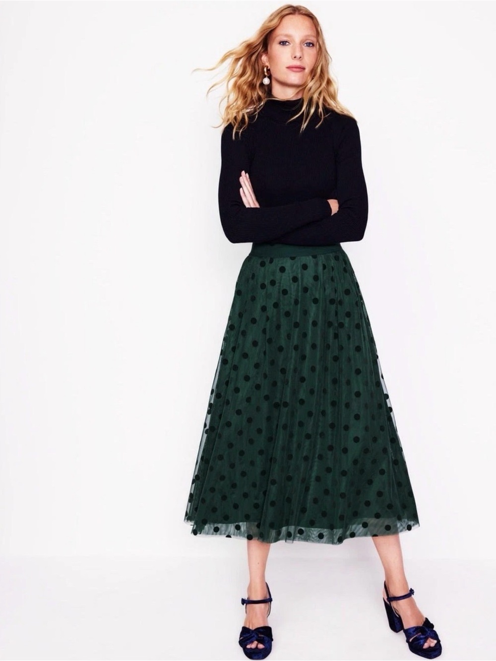Boden Isabella Tulle Midi Skirt
Green/Black, Spots Size 12R NEW - Picture 1 of 11